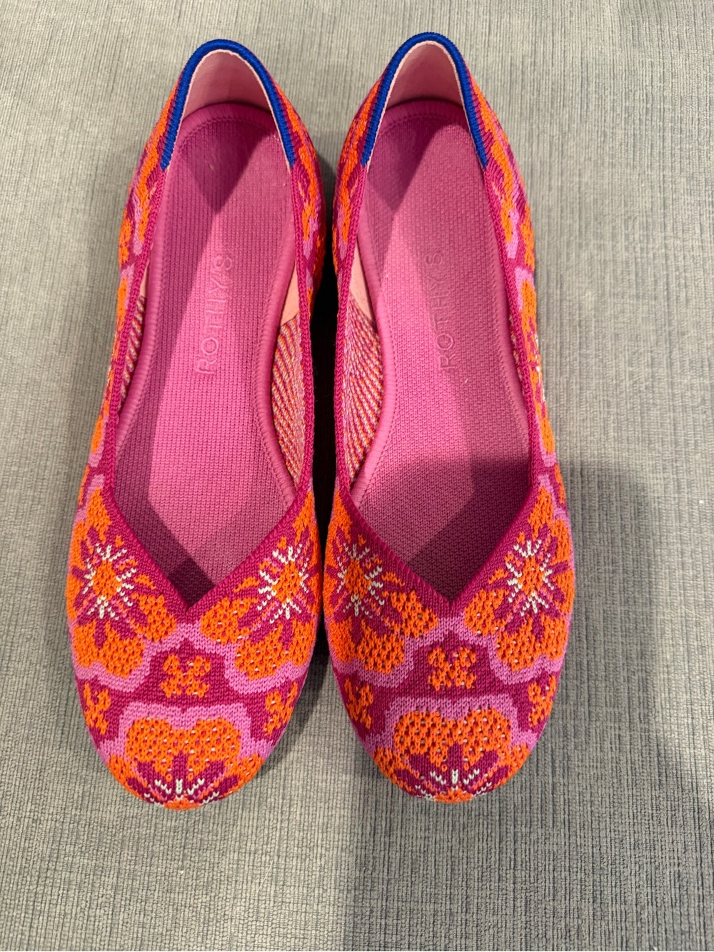 Rothy's Pink and Orange Floral Knit Ballet Flats